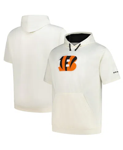 Profile Men's Oatmeal Cincinnati Bengals Big Tall Chest Print And Logo Short Sleeve Pullover Hoodie In White