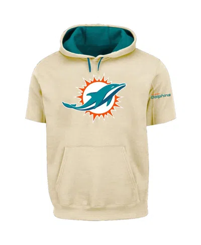 Profile Men's Oatmeal Miami Dolphins Big Tall Chest Print And Logo Short Sleeve Pullover Hoodie In Neutral