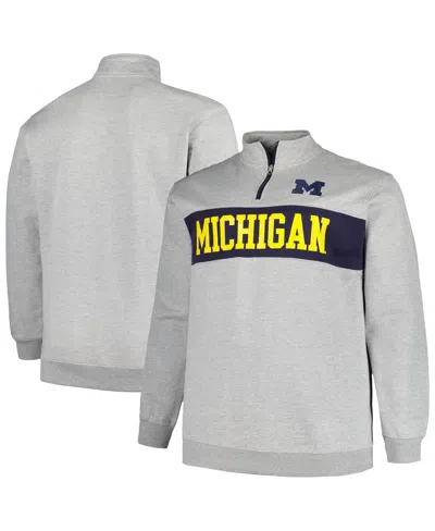 Profile Men's  Heather Gray Michigan Wolverines Big And Tall Fleece Quarter-zip Jacket