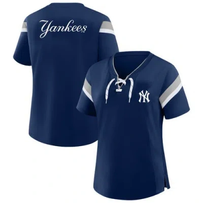 Profile Navy New York Yankees Lace-up T-shirt In Blue