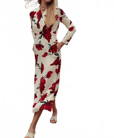 Profile Nyc Rose Faux Wrap Dress In Cream In White