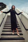 Profile Nyc Women's Black Flowy Pleat  Shirt Dress In Black