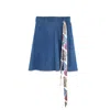 Profile Nyc Women's Blue Denim Pleat Kilt Skirt With Tie In Blue