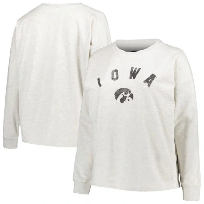 Profile Oatmeal Iowa Hawkeyes Plus Size Distressed Arch Over Logo Neutral Boxy Pullover Sweatshirt