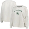 PROFILE PROFILE OATMEAL MICHIGAN STATE SPARTANS PLUS SIZE DISTRESSED ARCH OVER LOGO NEUTRAL BOXY PULLOVER SW