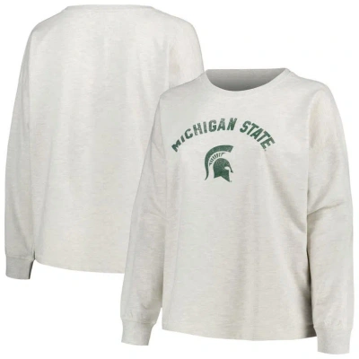 Profile Oatmeal Michigan State Spartans Distressed Arch Over Logo Neutral Boxy Pullover Sweatshirt