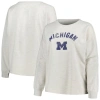 PROFILE PROFILE OATMEAL MICHIGAN WOLVERINES PLUS SIZE DISTRESSED ARCH OVER LOGO NEUTRAL BOXY PULLOVER SWEATS