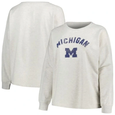 Profile Oatmeal Michigan Wolverines Distressed Arch Over Logo Neutral Boxy Pullover Sweatshirt