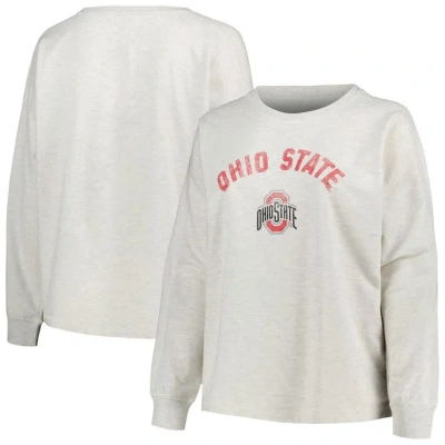 Profile Oatmeal Ohio State Buckeyes Distressed Arch Over Logo Neutral Boxy Pullover Sweatshirt
