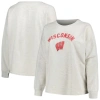 PROFILE PROFILE OATMEAL WISCONSIN BADGERS PLUS SIZE DISTRESSED ARCH OVER LOGO NEUTRAL BOXY PULLOVER SWEATSHI