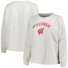 Profile Oatmeal Wisconsin Badgers Distressed Arch Over Logo Neutral Boxy Pullover Sweatshirt In Oatmeal