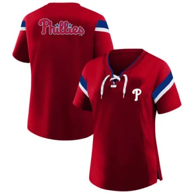 Profile Red Philadelphia Phillies Lace-up T-shirt In Burgundy
