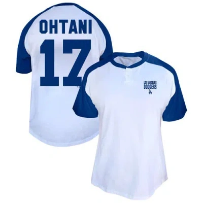 Profile Shohei Ohtani White Los Angeles Dodgers Plus Size Name & Number Raglan Henley T-shirt