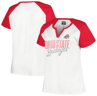 Profile White/scarlet Ohio State Buckeyes Plus Size Best Squad Shimmer Raglan Notch Neck T-shirt