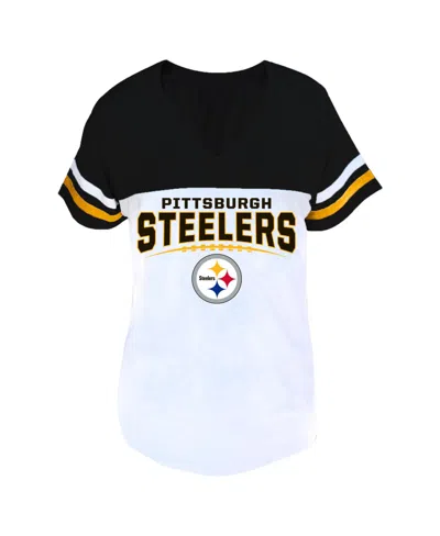 Profile Women's Black/white Pittsburgh Steelers Plus Size Split Body V-neck T-shirt