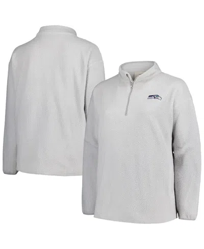 Profile Women's Gray Seattle Seahawks Plus Size Sherpa Quarter-zip Jacket