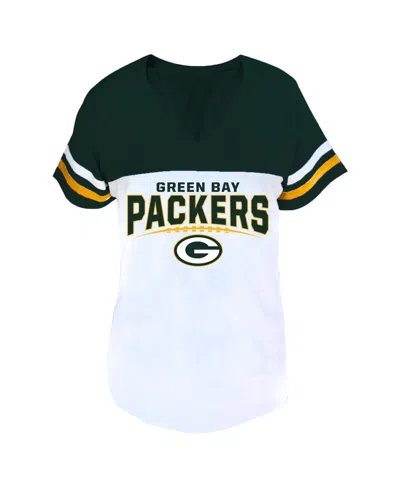 Profile Women's Green/white Green Bay Packers Plus Size Split Body V-neck T-shirt In Multi