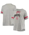 Profile Women's Heathered Gray And Scarlet Ohio State Buckeyes Plus Size Lace-up V-neck T-shirt In Heathered Gray,scarlet