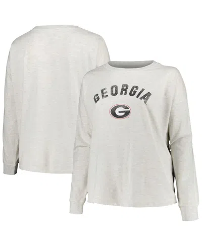 Profile Women's Oatmeal Georgia Bulldogs Plus Size Distressed Arch Over Logo Neutral Boxy Pullover Sweatshir