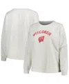 Profile Oatmeal Wisconsin Badgers Distressed Arch Over Logo Neutral Boxy Pullover Sweatshirt In Oatmeal