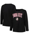 Profile Women's  Black Florida State Seminoles Plus Size Arch Over Logo Scoop Neck Long Sleeve T-shir In Black
