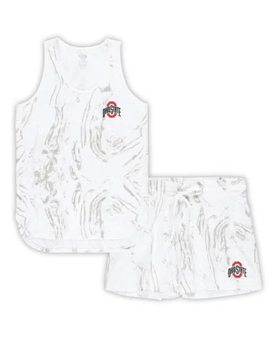 Profile Women's  Cream Ohio State Buckeyes Plus Size Marble Tank And Short Set