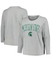 Profile Heather Gray Michigan State Spartans Plus Size Arch Over Logo Scoop Neck Long Sleeve T-shirt In Heather Gray