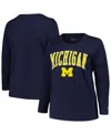 Profile Women's  Navy Michigan Wolverines Plus Size Arch Over Logo Scoop Neck Long Sleeve T-shirt In Navy