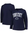 Profile Women's  Navy Penn State Nittany Lions Plus Size Arch Over Logo Scoop Neck Long Sleeve T-shir In Navy