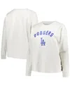 PROFILE WOMEN'S PROFILE OATMEAL DISTRESSED LOS ANGELES DODGERS PLUS SIZE FRENCH TERRY PULLOVER SWEATSHIRT