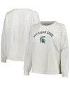 Profile Women's  Oatmeal Michigan State Spartans Plus Size Distressed Arch Over Logo Neutral Boxy Pul In Oatmeal