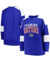 Profile Women's  Royal Distressed Florida Gators Plus Size Striped Pullover Sweatshirt In Royal