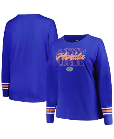 Profile Women's  Royal Florida Gators Plus Size Triple Script Scoop Neck Long Sleeve T-shirt