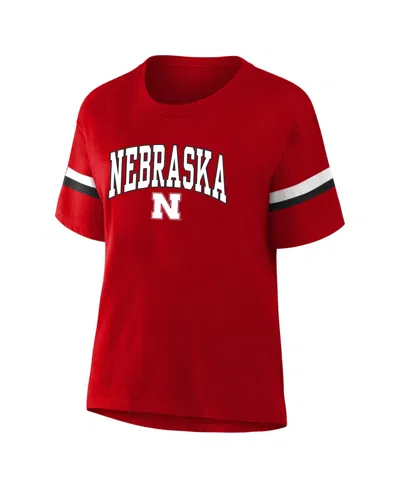 Profile Women's  Scarlet Nebraska Huskers Stripe Plus Size T-shirt In Red