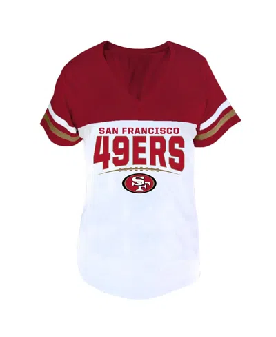 Profile Women's Scarlet/white San Francisco 49ers Plus Size Split Body V-neck T-shirt In Multi