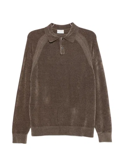 Profuomo Button-fastening Long Sleeve Polo Shirt In 브라운