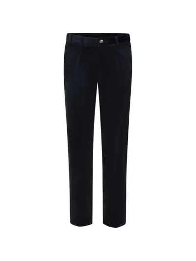 Profuomo Corduroy Pleated Trousers In Blue