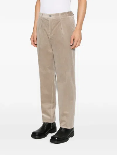 Profuomo Pleated Corduroy Trousers In Neutrals