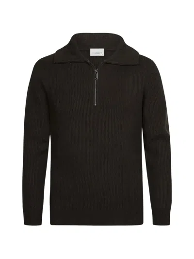Profuomo 골지 니트 하프 지퍼 스웨터 In Black