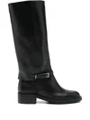 Progetto Buckle-detail Leather Boots In Black