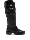 Progetto Round-toe Leather Boots In Black