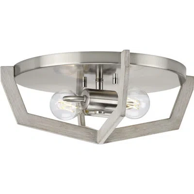 Progress Lighting 2 - Light 15'' Caged Geometric Flush Mount In Brushed Nickel
