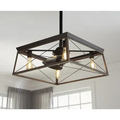 Progress Lighting 22" 3 - Blade Caged Ceiling Fan With Remote Control And Light Kit Included In Black,antique Bronze