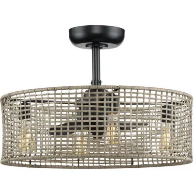 Progress Lighting 25.25" 3 - Blade Caged Ceiling Fan With Remote Control And Light Kit Included In Black