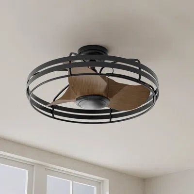 Progress Lighting 26" 3 - Blade Caged Ceiling Fan With Remote Control In Graphite