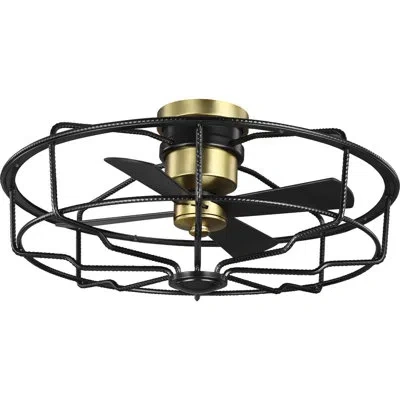Progress Lighting 32.9" Loring 4 - Blade Caged Ceiling Fan In Gold With Dark Gray Blades