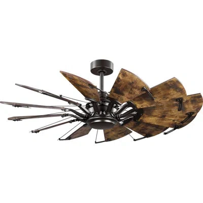 Progress Lighting 52" 12 - Blade Windmill Ceiling Fan With Remote Control In Architectural Bronze With Brown Blades