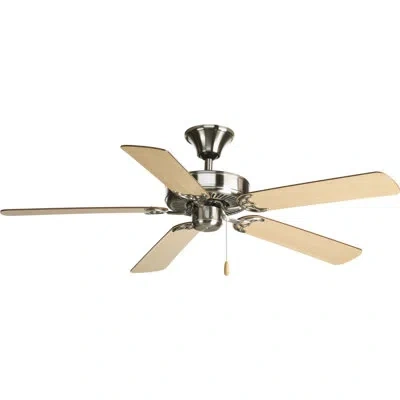 Progress Lighting 52" Airpro Builder Standard Ceiling Fan With Pull Chain In Brushed Nickel With Cherry,natural Cherry Blades