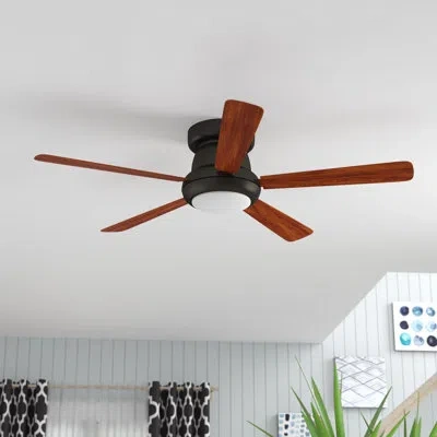 Progress Lighting 52" Vox 5 - Blade Led Standard Ceiling Fan With Remote Control And Light Kit Included In Black With Brown Blades