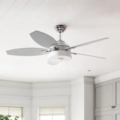 Progress Lighting 54" 5 - Blade Led Standard Ceiling Fan With Remote Control And Light Kit Included In Polished Chrome With Silver,toasted Oak Blades